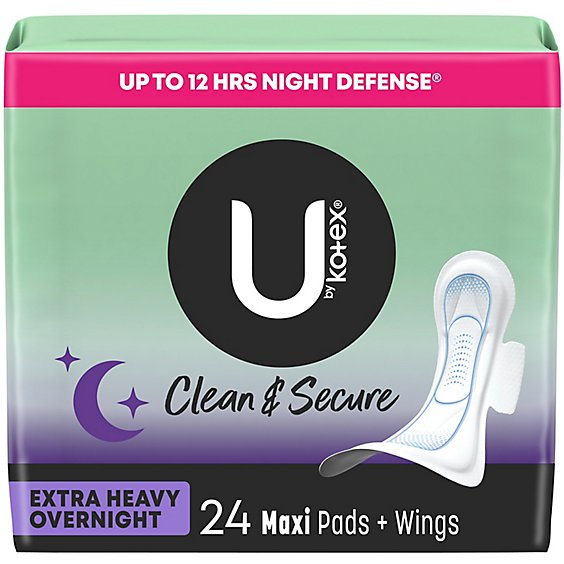 U by Kotex Security Extra Heavy Overnight Absorbency Unscented Maxi Feminine Pads - 24 Count