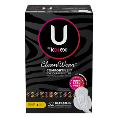 U by Kotex CleanWear Ultra Thin Regular Pads With Wings - 32 Count - Image 2