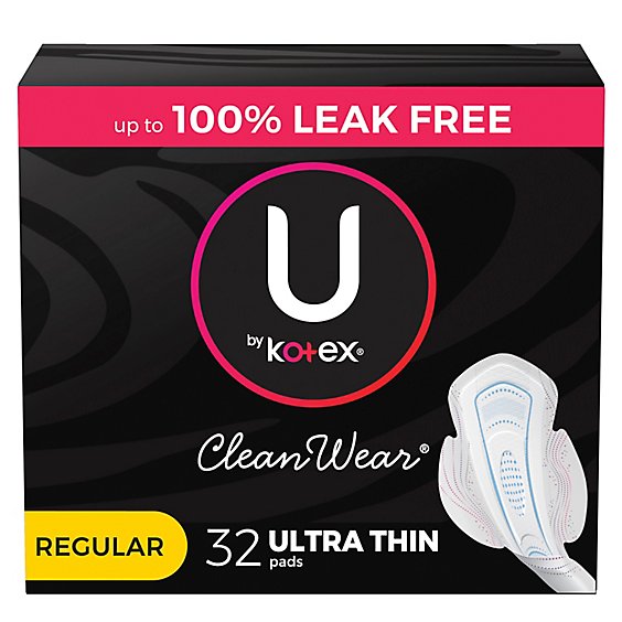 U by Kotex CleanWear Ultra Thin Regular Pads With Wings - 32 Count