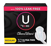 U by Kotex CleanWear Ultra Thin Regular Pads With Wings - 32 Count