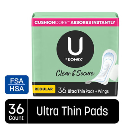 U by Kotex Security Ultra Thin Regular Pads With Wings - 36 Count - Image 1