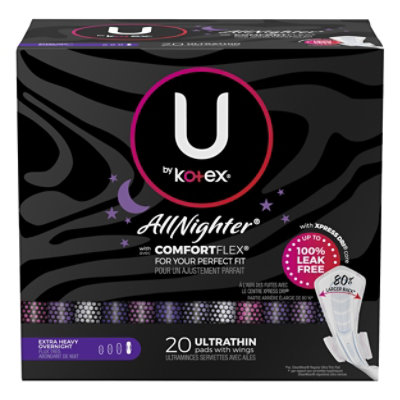 U by Kotex AllNighter Ultra Thin Extra Heavy Overnight Pads With Wings - 20 Count - Image 3