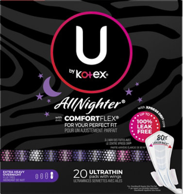 U by Kotex AllNighter Ultra Thin Extra Heavy Overnight Pads With Wings - 20 Count - Image 5