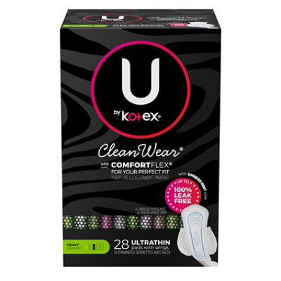 U by Kotex CleanWear Ultra Thin Heavy Pads With Wings - 28 Count