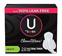 U by Kotex CleanWear Ultra Thin Heavy Pads With Wings - 28 Count