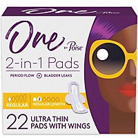 One by Poise 2 in 1 Period and Bladder Leakage Pads for Women with Wings  - 22 Count - Image 1