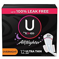 U by Kotex AllNighter Overnight Ultra Thin Pads With Wings - 12 Count