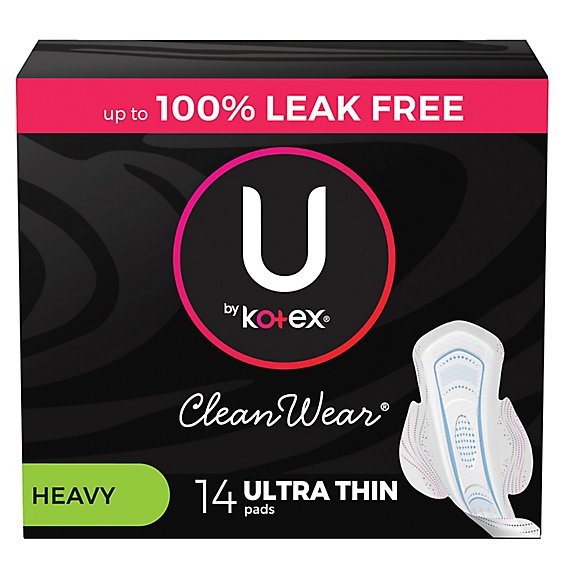 U by Kotex CleanWear Ultra Thin Heavy Pads With Wings - 14 Count