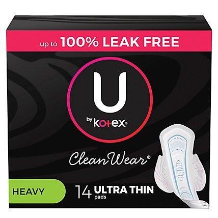 U by Kotex CleanWear Ultra Thin Heavy Pads With Wings - 14 Count - Image 1