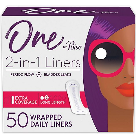 One by Poise 2 in 1 Period and Bladder Leakage Panty Liners - 50 Count