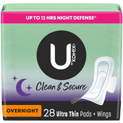 U by Kotex Security Ultra Thin Overnight Pads With Wings - 28 Count