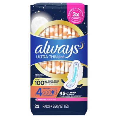 Always Ultra Thin Overnight Absorbency Size 4 Scented Pads with Wings - 22 Count - Image 3