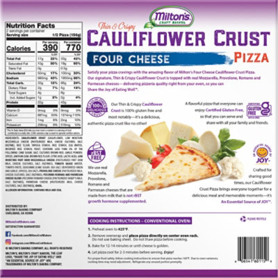 Milton's Craft Bakers Four Cheese Cauliflower Crust Pizza - 11 Oz - Image 5