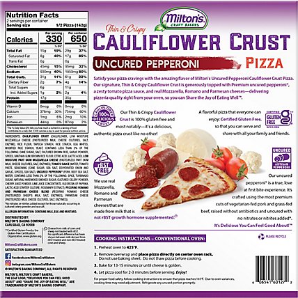 Milton's Craft Bakers Uncured Pepperoni Cauliflower Crust Pizza - 10 Oz - Image 6