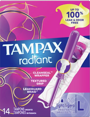 Tampax Radiant Tampons Light Absorbency Unscented - 14 Count - Image 2