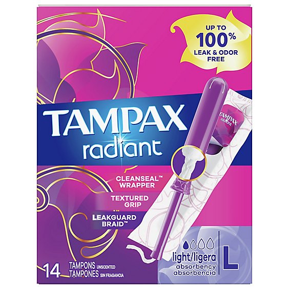 Tampax Radiant Tampons Light Absorbency Unscented - 14 Count