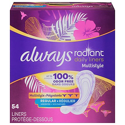 Always Radiant Regular Absorbency Unscented Odor Free Daily Multistyle Liners - 54 Count - Image 2
