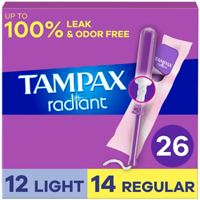 Tampax Radiant Tampons Duo Pack Light/Regular Absorbency Unscented - 26 Count - Image 1