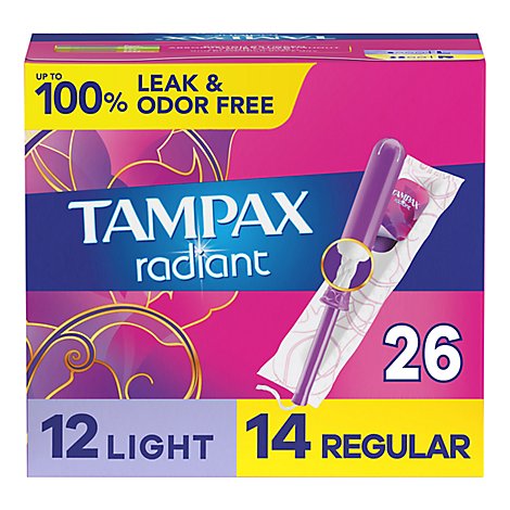 Tampax Radiant Tampons Duo Pack Light/Regular Absorbency Unscented - 26 Count