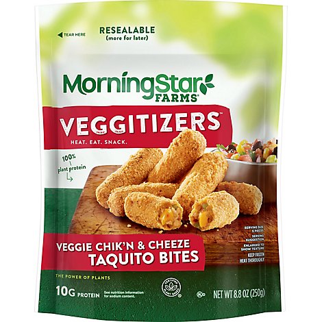 MorningStar Farms Veggie Bites Vegan PlantBased Protein Chikn and Cheeze Taquito - 8.8 Oz