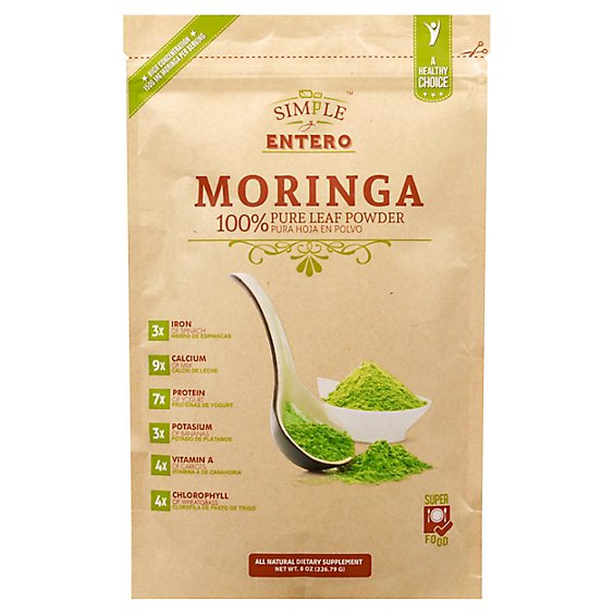 Simple Y Entero Moringa Supplement Leaf Powder 100% Pure - 8 Oz