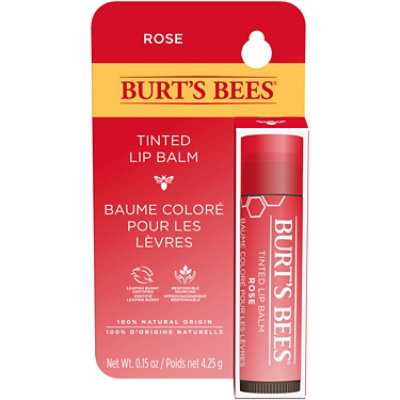 Burts Bees 100% Natural Origin Rose with Shea Butter Tinted Lip Balm Tube in Blister Box - Each - Image 1