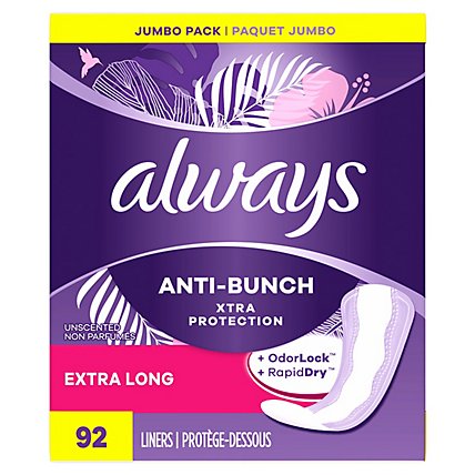 Always Anti Bunch Xtra Protection Daily Liners Exra Long Absorbency Unscented - 92 Count - Image 5