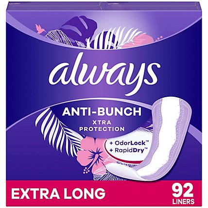 Always Anti Bunch Xtra Protection Daily Liners Exra Long Absorbency Unscented - 92 Count - Image 2