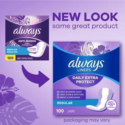 Always Anti Bunch Xtra Protection Daily Liners Exra Long Absorbency Unscented - 92 Count - Image 2