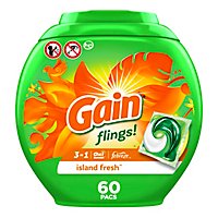 Gain Flings! Liquid Laundry Detergent Pacs HE Compatible Island Fresh Scent - 60 Count - Image 1