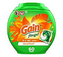 Gain Flings! Liquid Laundry Detergent Pacs HE Compatible Island Fresh Scent - 60 Count