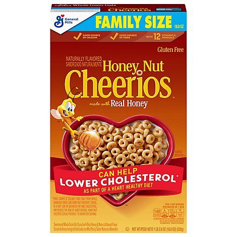 Cheerios Honey Nut Cereal Whole Grain Sweetened Real Honey Family Size - 18.8 Oz.