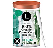 L. Organic Tampons Cotton Light/Regular Absorbency - 30 Count
