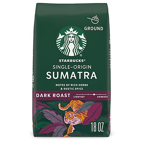 Starbucks Sumatra 100% Arabica Dark Roast Ground Coffee Bag - 18 Oz