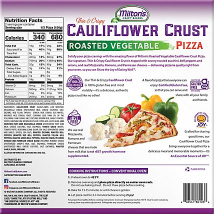 Milton's Craft Bakers Roasted Vegetable Cauliflower Crust Pizza - 11 Oz - Image 6