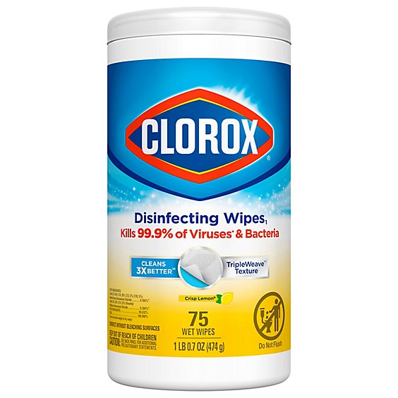 Clorox Crisp Lemon Bleach Free Disinfecting Cleaning Wipes - 75 Count
