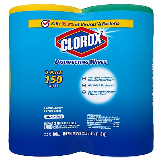 Clorox Fresh And Lemon Scent Disinfecting Wipes Twin Pack - 2-75 CT