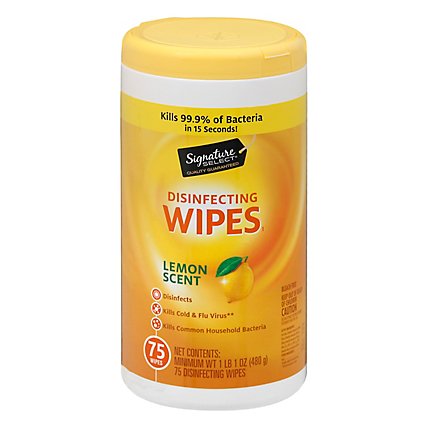 Signature Select Wipes Disinfectant Lemon Scent - 75 CT - Image 2