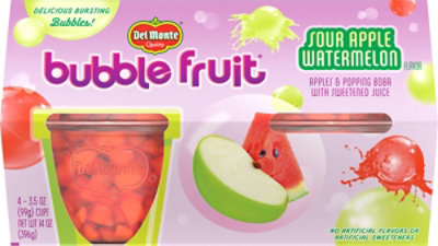 Del Monte Bubble Fruit Sour Apple Watermelon Apples & Popping Boba With - 4-3.5 OZ - Image 2