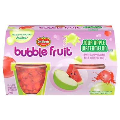 Del Monte Bubble Fruit Sour Apple Watermelon Apples & Popping Boba With - 4-3.5 OZ