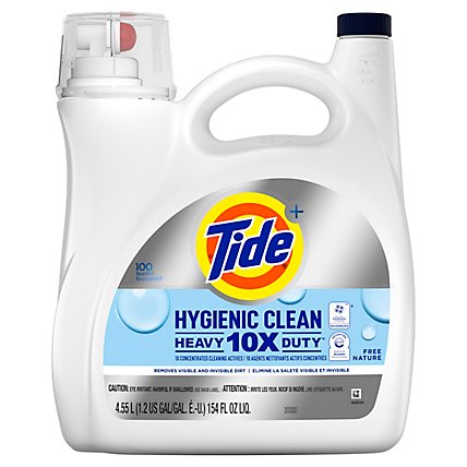 Tide Plus Hygienic Clean 10X Heavy Duty Scent Free Liquid Laundry Detergent - 154 Fl. Oz. - Image 1