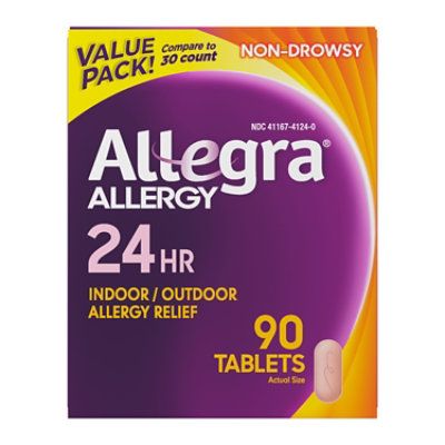 Allegra Adult 24HR Non-Drowsy Antihistamine Allergy Tablets - 90 Count - Image 1