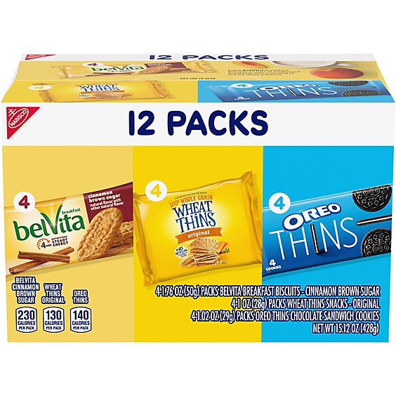 NABISCO OREO Thins belVita & Wheat Thins Breakfast Biscuits Snack Packs 12 Count - 15.12 Oz
