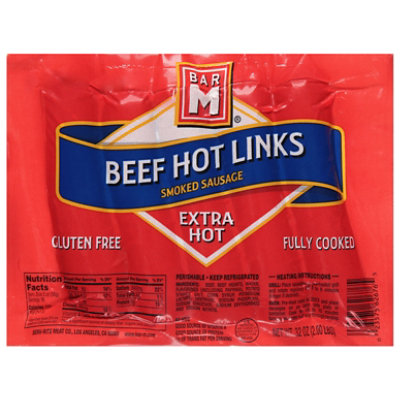 Bar M Extra Hot Beef Hot Links Sausage 32 Oz