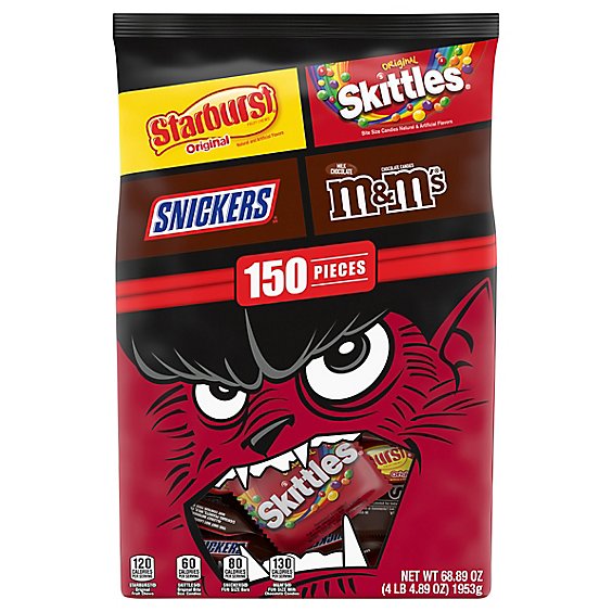 Snickers, M&M's, Starburst & Skittles Assorted Bulk Halloween Candy Bag - 150 Count - 68.89 Oz