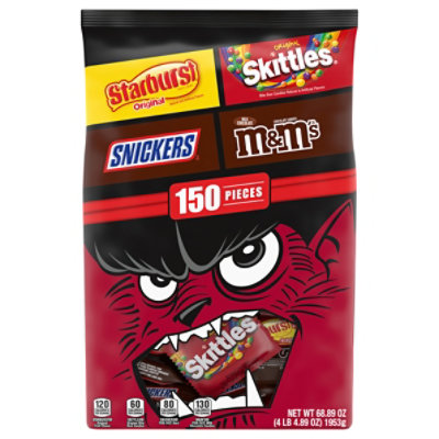 Snickers, M&M's, Starburst & Skittles Assorted Bulk Halloween Candy Bag - 150 Count - 68.89 Oz - Image 1