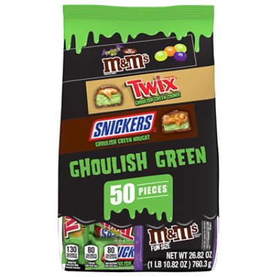 M&M'S Snickers And Twix Ghoulish Green Chocolate Variety Pack Halloween Candy - 50 Count - Image 2
