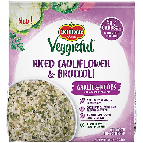 Del Monte Veggiefulriced Cauliflower & Broccoli Garlic And Herb - 10 OZ