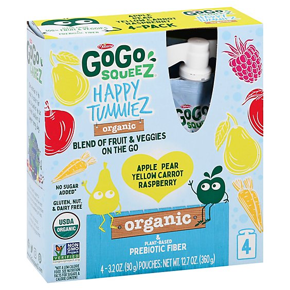 Gogo Squeez Happy Tummiez Raspberry 4pk - 3.2 OZ
