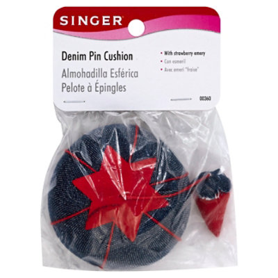 Singer Denim Pin Cushion With Strawberry Emery - EA - Image 1